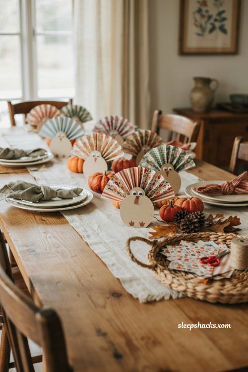 Diy thanksgiving paper fan turkey centerpiece and place marker craft
