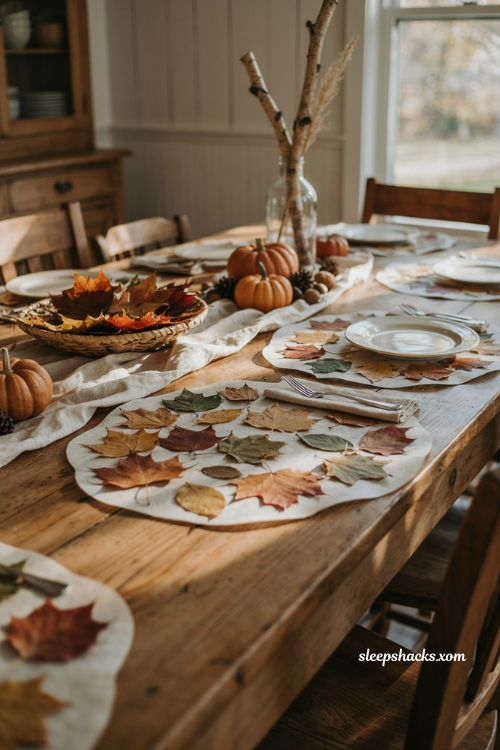 Diy thanksgiving pressed leaf placemats for kids nature craft
