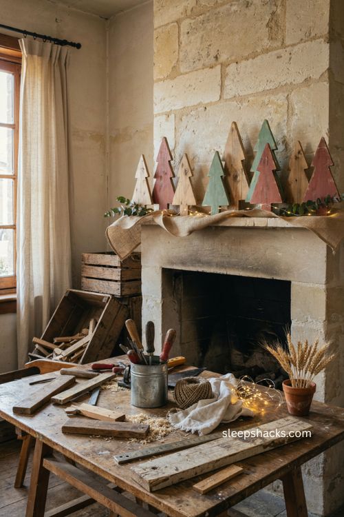 Diy wood christmas trees with rustic scrap wood and mini lights