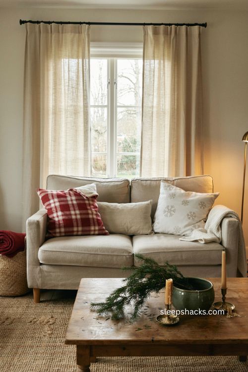 Double sided Christmas pillow covers red plaid and snowflake sofa decor