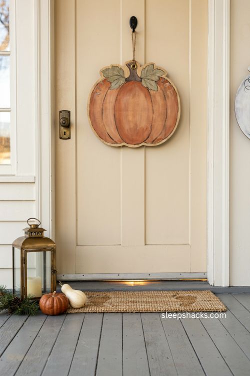 Double sided pumpkin and snowman door hanger for Thanksgiving to Christmas porch decor 