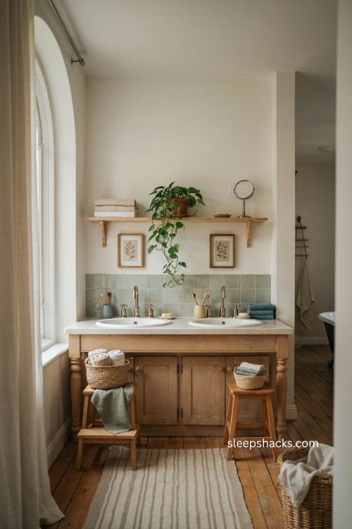 Double sink kids bathroom ideas for shared siblings with separate spaces