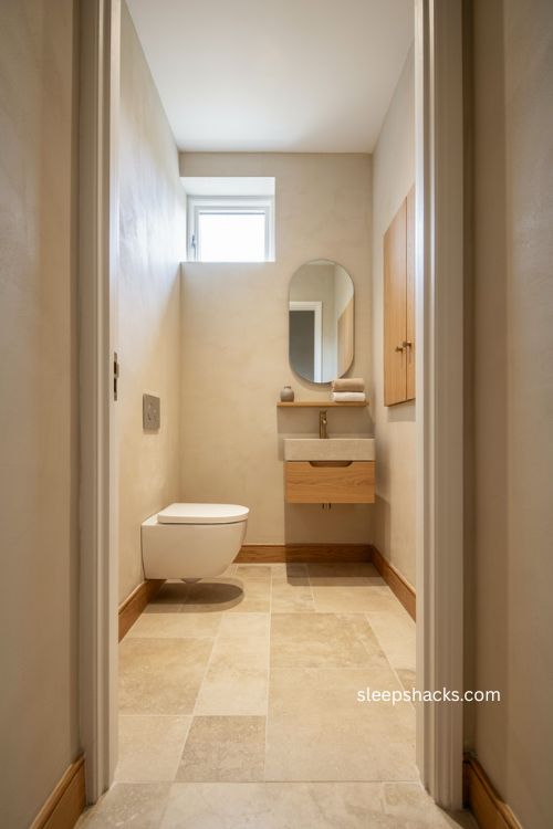 Downstairs toilet ideas with wall hung toilet floating basin and clear floor
