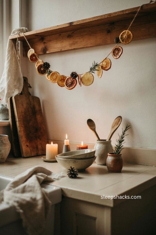 Dried citrus garland Christmas decor with oranges and rustic twine