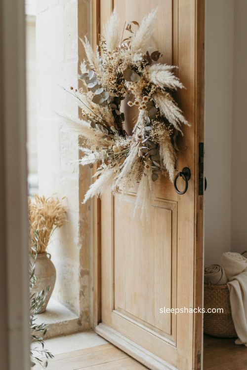 Dried ivory Christmas wreath with eucalyptus pampas grass and daisies 