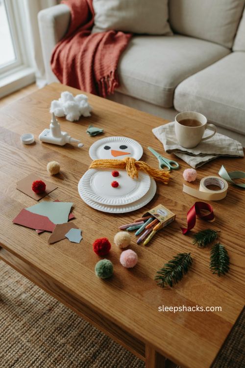 Easy Christmas crafts for toddlers with paper plates pom poms and cozy holiday craft supplies