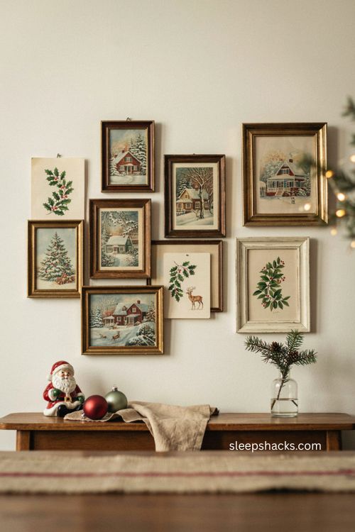 Easy Christmas decor with vintage holiday cards in frames 
