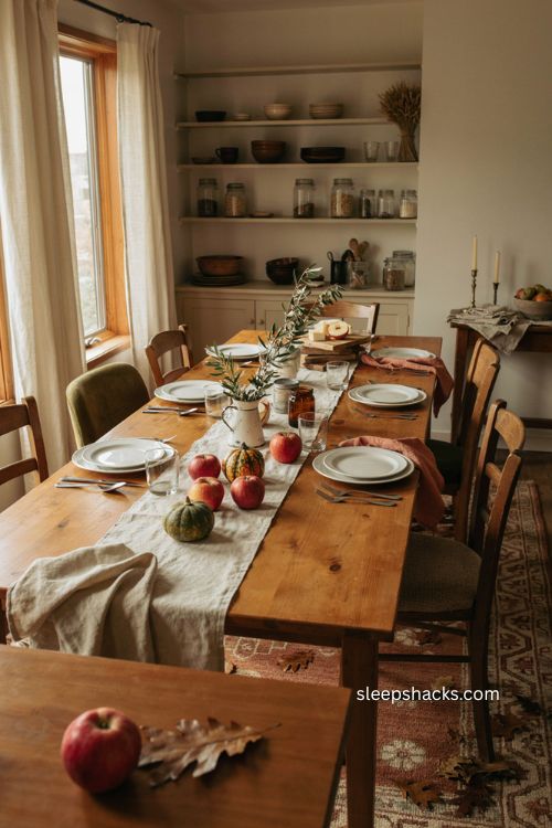 Easy Thanksgiving table decor with simple natural accents and cozy farmhouse style