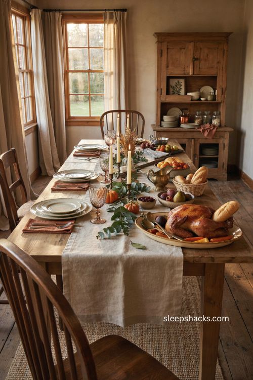 Elegant Thanksgiving dining room with separate buffet table 