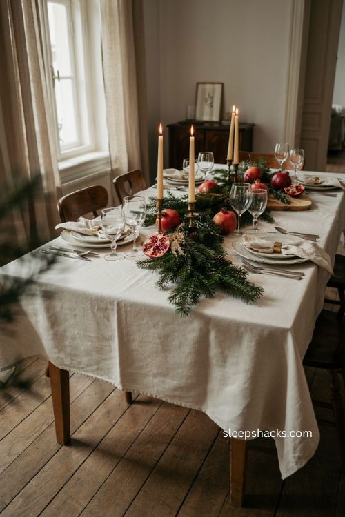 Elegant Thanksgiving table with green red and white palette 