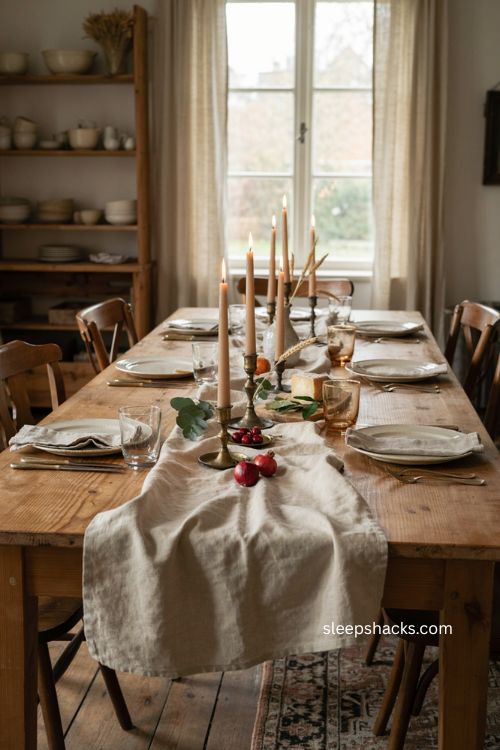 Elegant Thanksgiving table with understated taper candlelight 