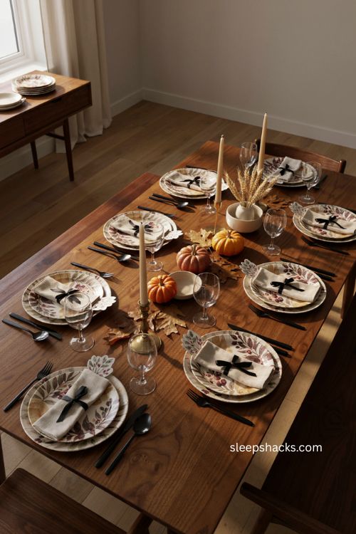 Elegant disposable Thanksgiving place settings with floral plates 