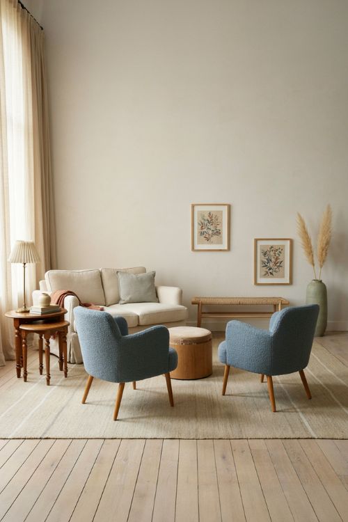 Elegant living room decor with movable furniture and flexible seating arrangement 