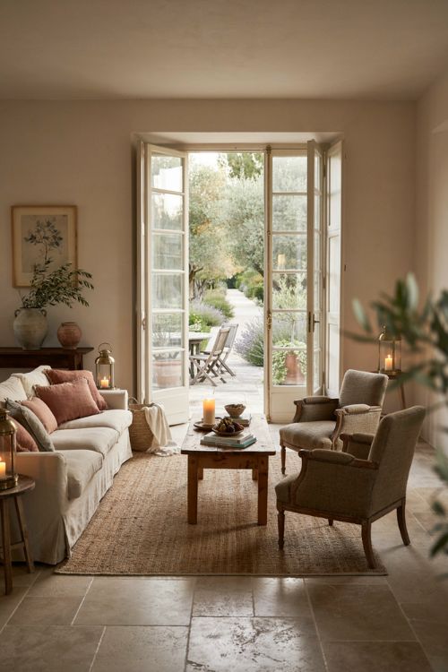 Elegant living room decor with seamless indoor outdoor flow and garden patio connection 