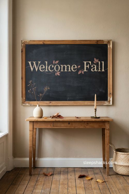 Elegant welcome fall chalkboard lettering for entryway decor 