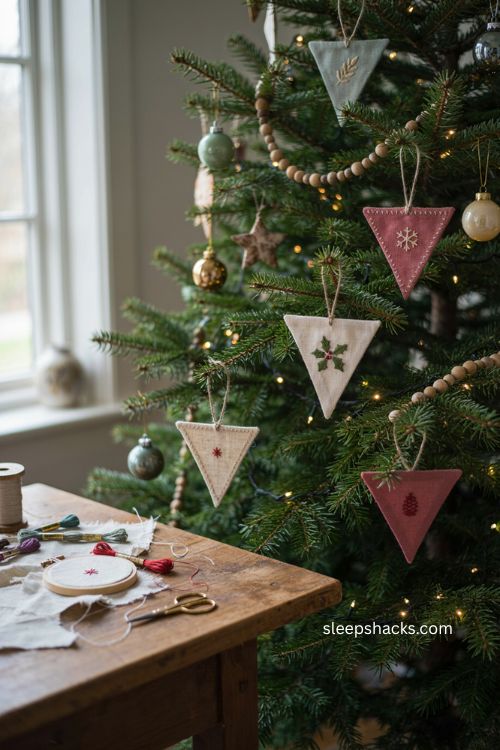 Embroidered pennant ornaments diy handmade Christmas tree decor 