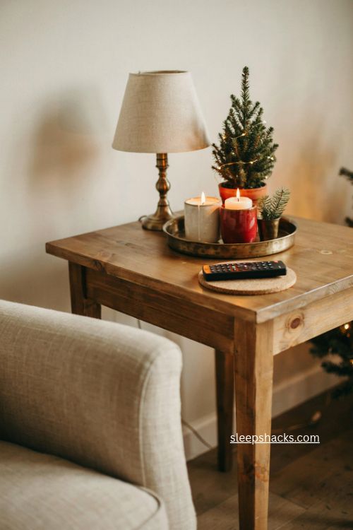End table christmas decor with mini trees candles tray and cozy holiday accents 