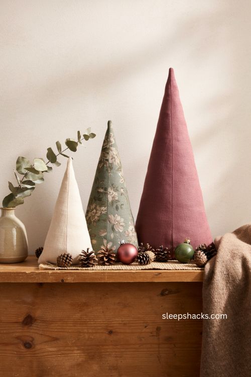 Fabric christmas tree diy trio in graduating heights for mantel decor