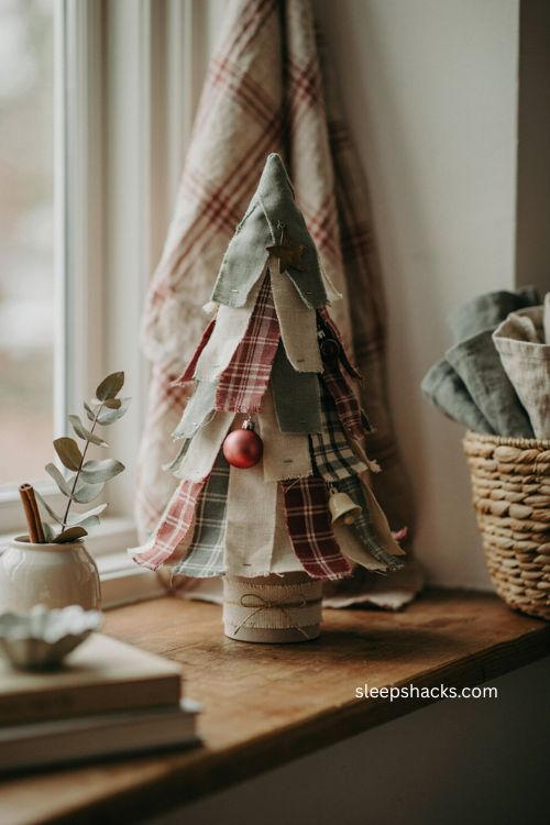 Fabric christmas tree diy with simple foam cone base