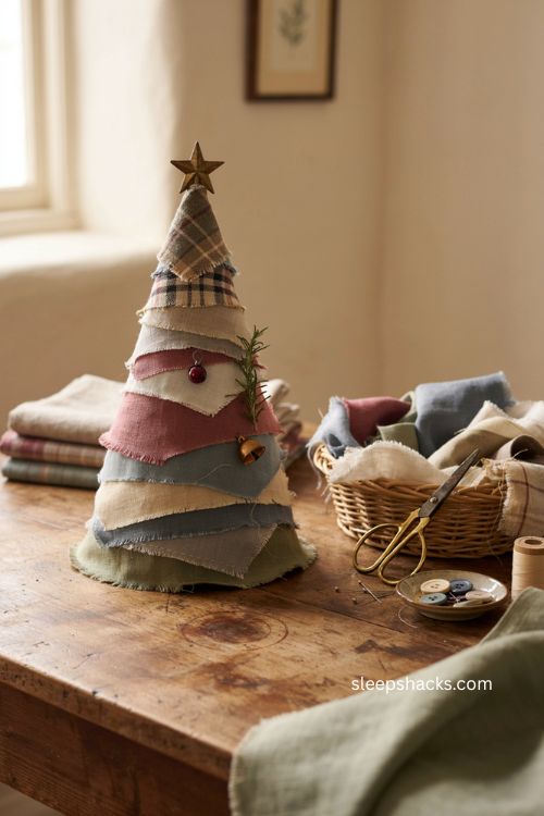 Fabric scraps patchwork christmas tree diy with cozy handmade style