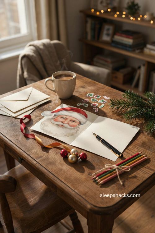 Face swap novelty Christmas card for boyfriend with funny Santa design and cozy handmade holiday writing setup 