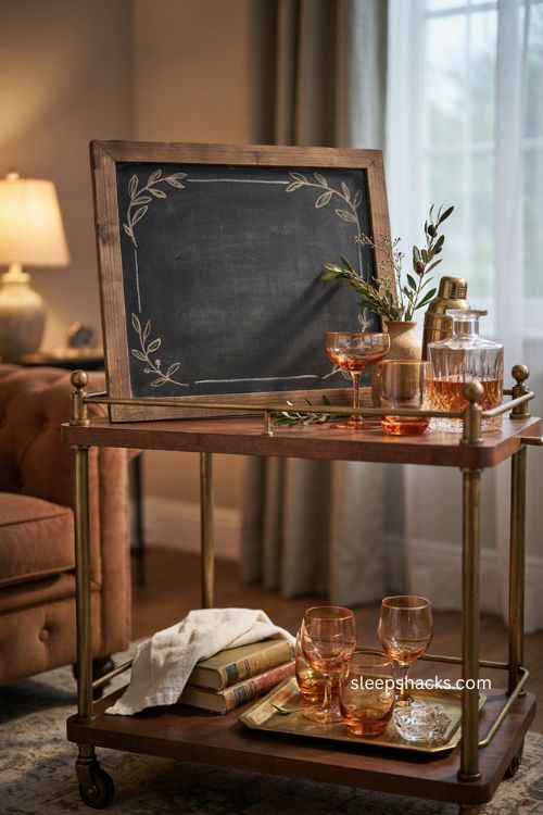 Fall cheers chalkboard sign ideas for a cozy living room bar cart 