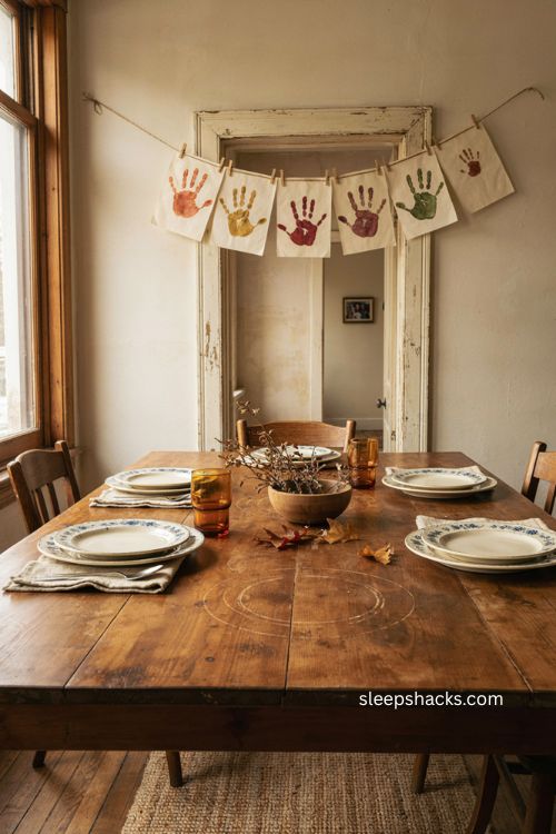 Family handprint Thanksgiving banner with tiny baby print 