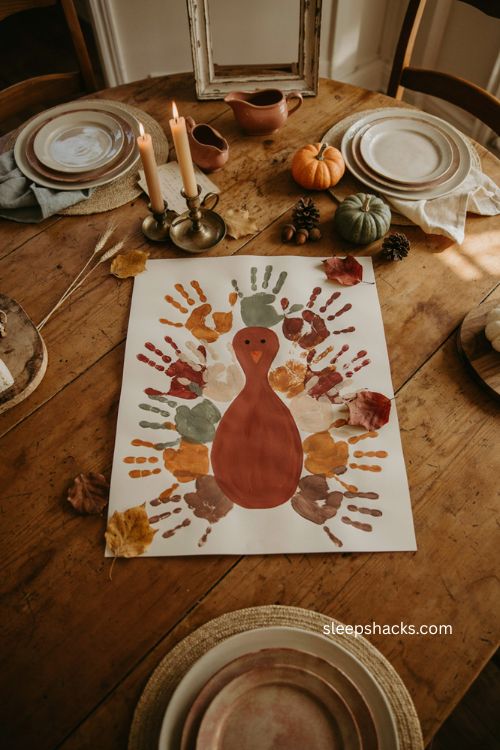 Family handprint turkey Thanksgiving keepsake centerpiece craft