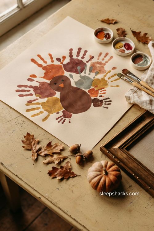 Family handprint turkey Thanksgiving keepsake for growing families 