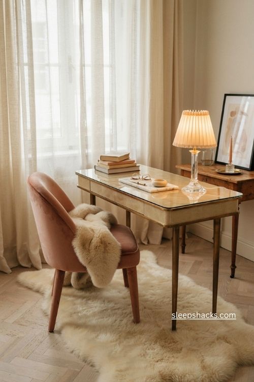 Faux fur rug and throw ideas for a glamorous home office 