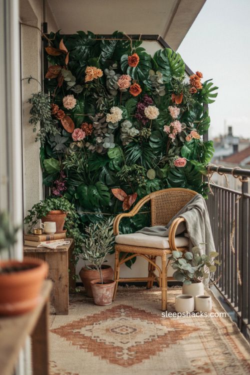 Faux greenery wall panel for lush renter friendly balcony privacy 