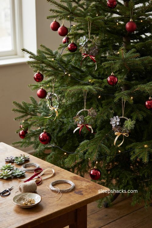 Faux succulent wreath ornament diy green Christmas tree decor 