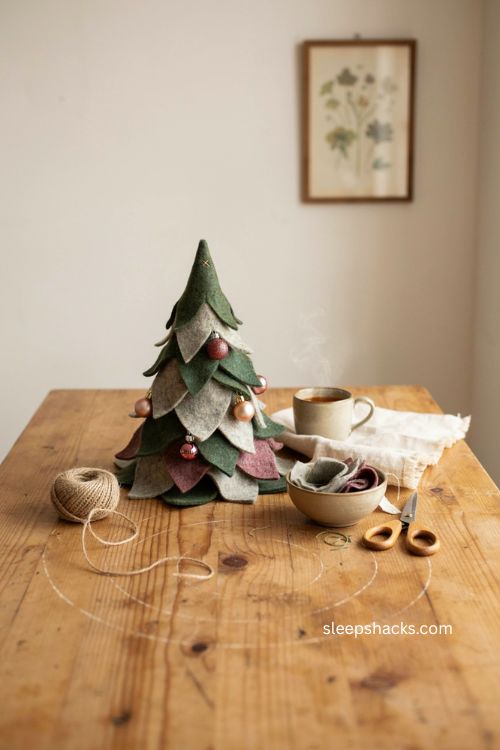 Felt christmas tree diy with soft layered handmade texture