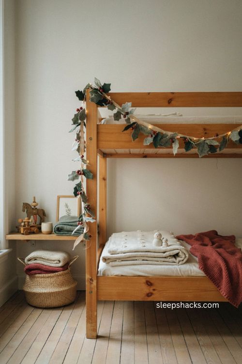 Felt leaf garland Christmas decor for a cozy kids room