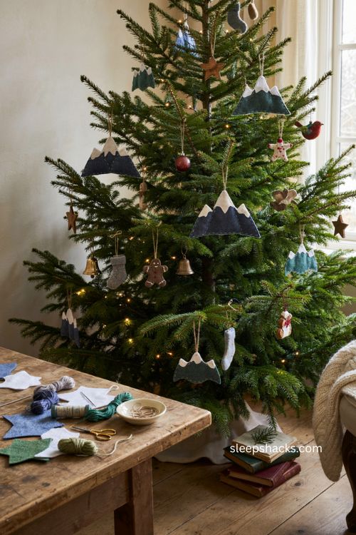 Felt mountain ornaments diy snowy Christmas tree decor 