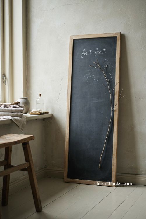 First frost minimalist branch chalkboard for quiet fall decor 