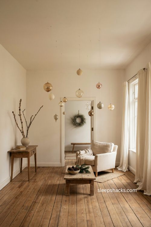 Floating Christmas ornaments hanging in midair 