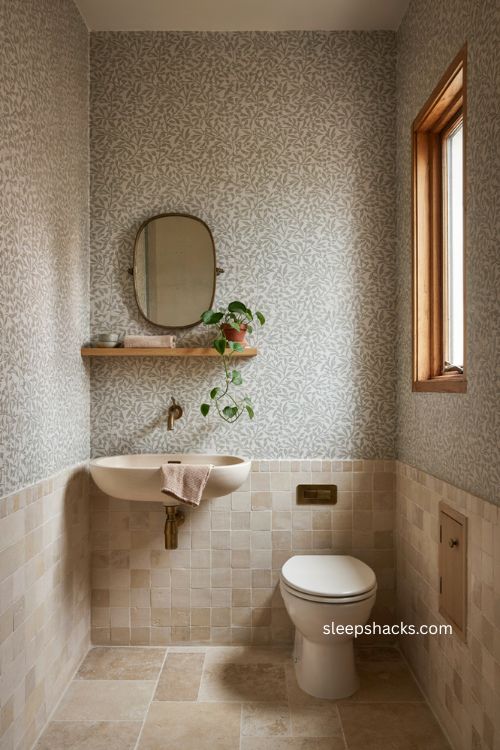 Floating sink half bathroom ideas for a tiny open space