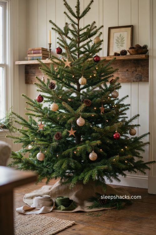 Fluff Christmas tree branches before adding ribbon
