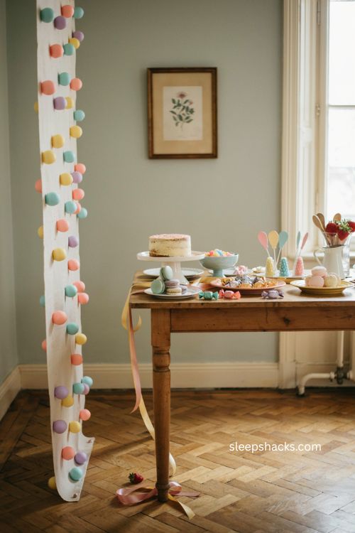 Foam ball candy buttons for a diy pastel party 