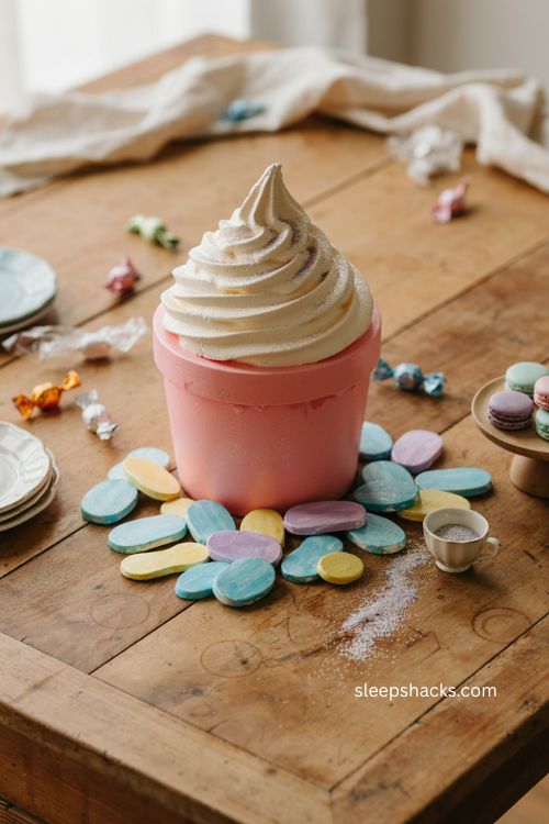 Foam cupcake and sprinkle sculptures for a diy dessert display 