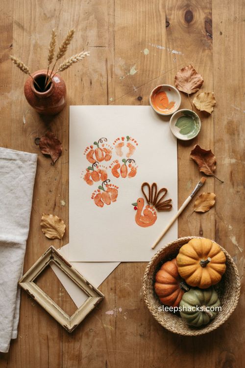 Footprint pumpkin patch art for baby's first Thanksgiving keepsake