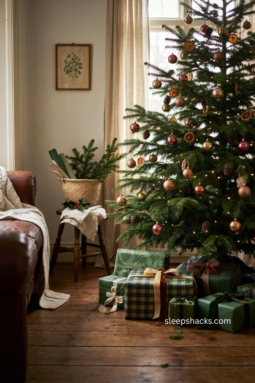Forest green Christmas wrapping paper ideas with rich color coordinated gifts and ribbons 