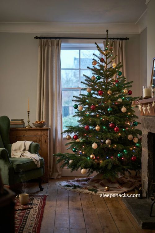 Four color multicolor Christmas tree ideas with coordinated ornaments