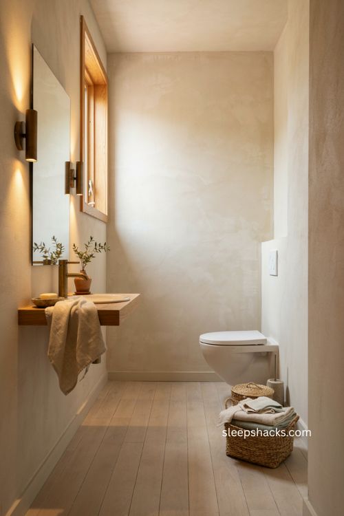 Functional extras for a small toilet room with woven baskets and natural texture 