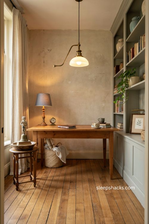 Gallery style office lighting with warm layered accent lights 
