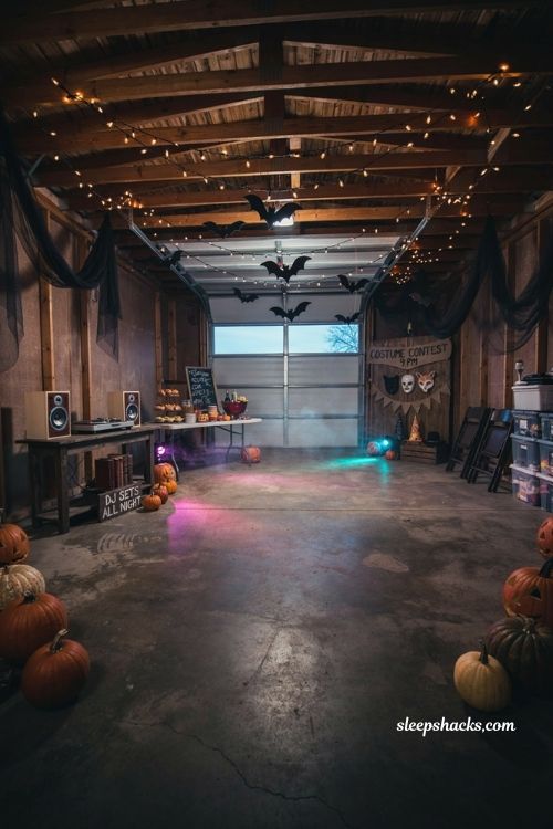 Garage Halloween party ideas with costume party dance floor