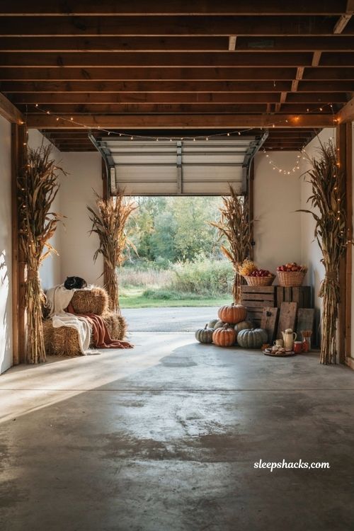 Garage Halloween party ideas with cozy fall harvest decor