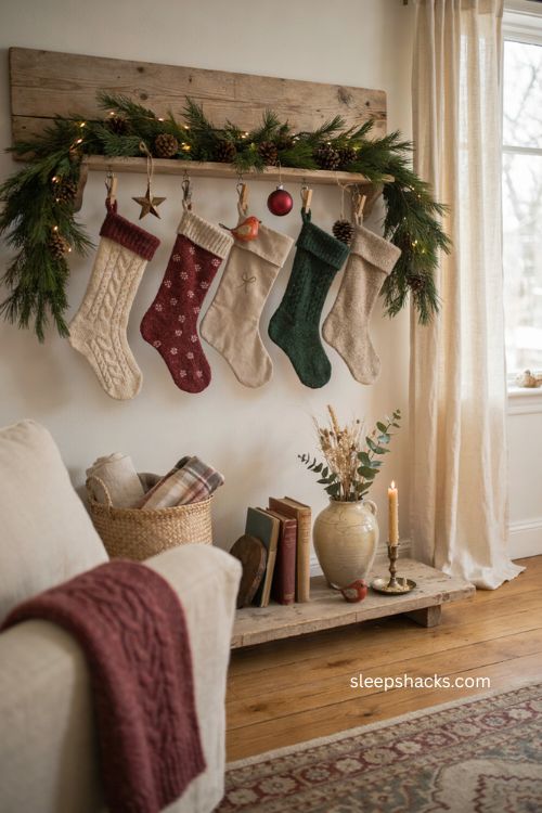 Garland with stockings Christmas decor for a cozy fireplace free home