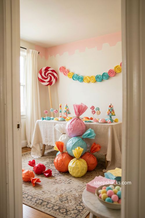 Giant candy decorations diy with oversized lollipops and gumdrops
